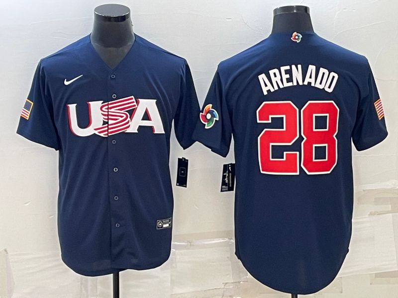 Men 2023 World Cub USA #28 Arenado Blue Nike MLB Jersey5
